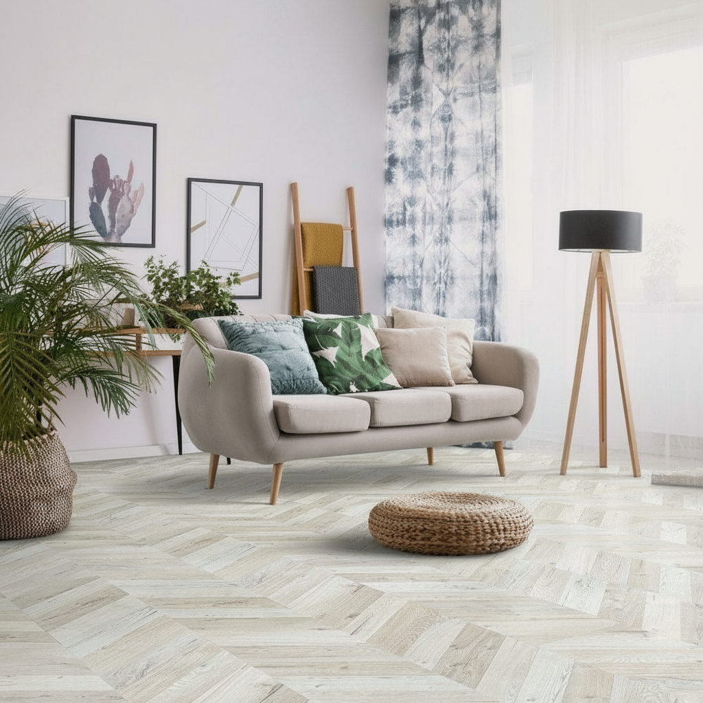 Premium Chevron Parquet Effect 8mm Laminate Flooring with Textured Surface and Easy Click Fitting System