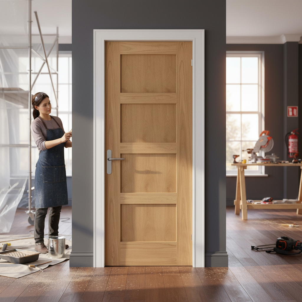 Unfinished Internal Shaker Door with 4 Panels, Solid Core...