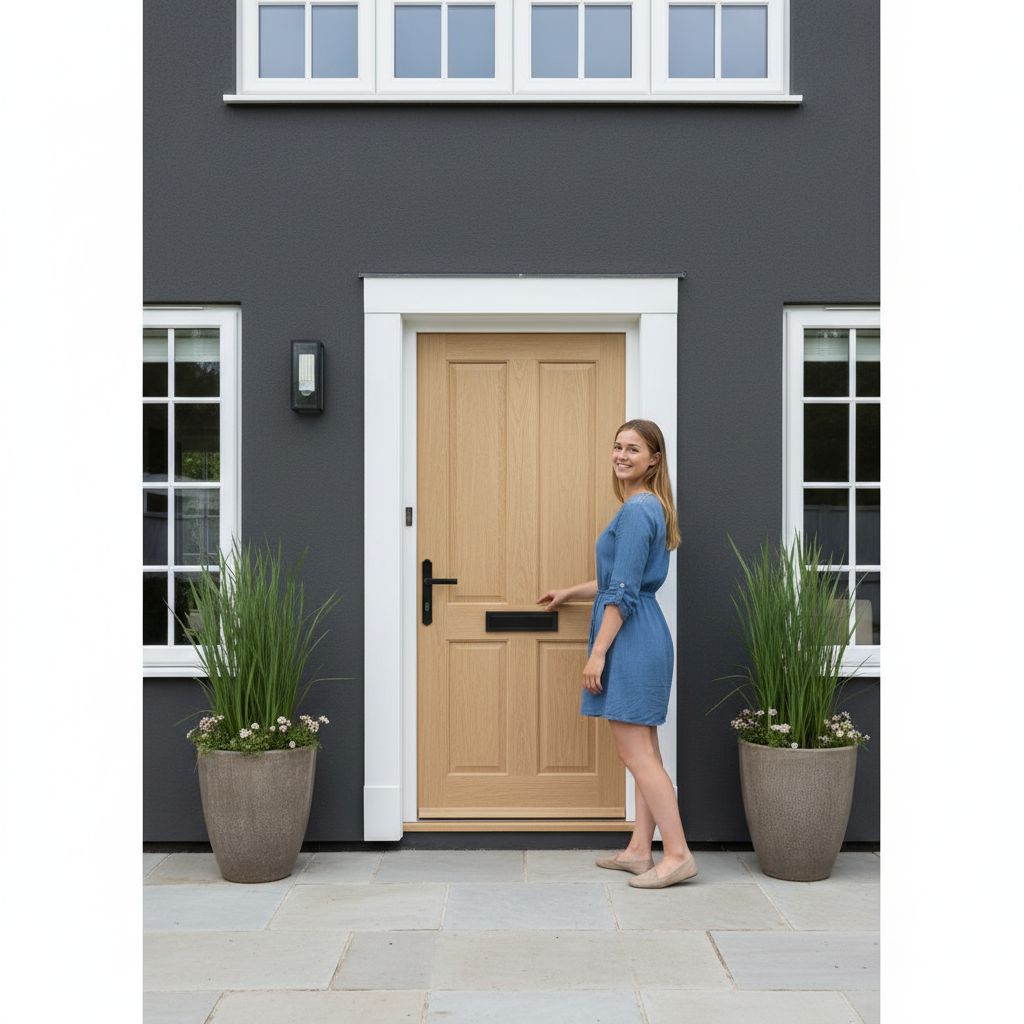 Unfinished External Oak Door with 4 Panels - Solid Core C...