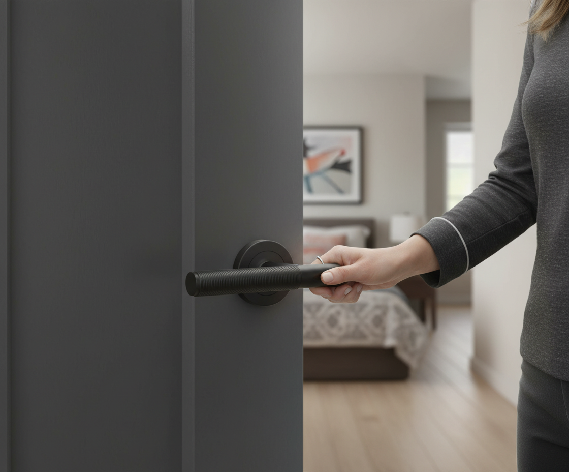 Round Rose Privacy Lever Door Handle Set