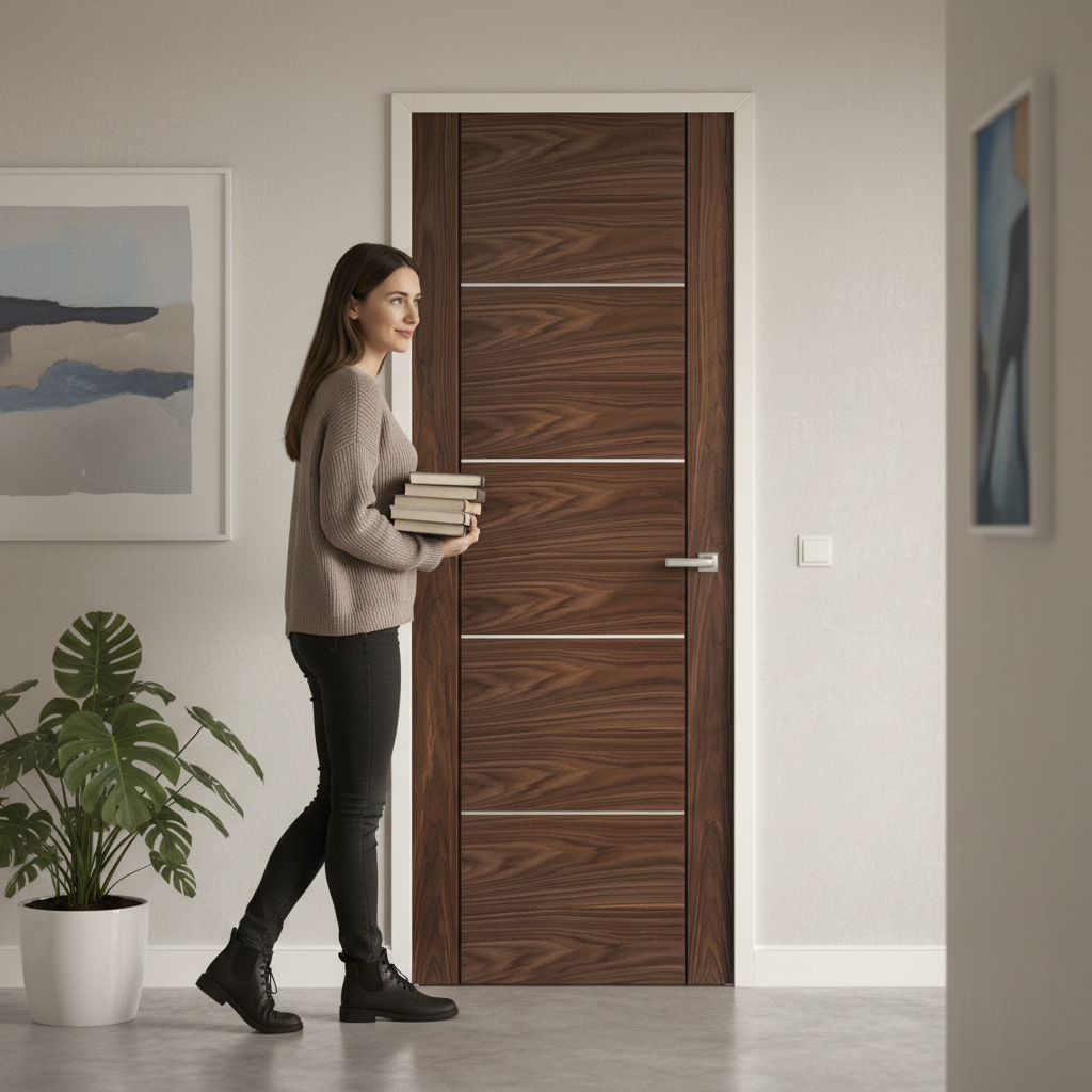 Premium Made-to-Measure Internal Door with Five-Panel Design, Fully Finished in Walnut for Custom Fit and Elegant Aesthetics