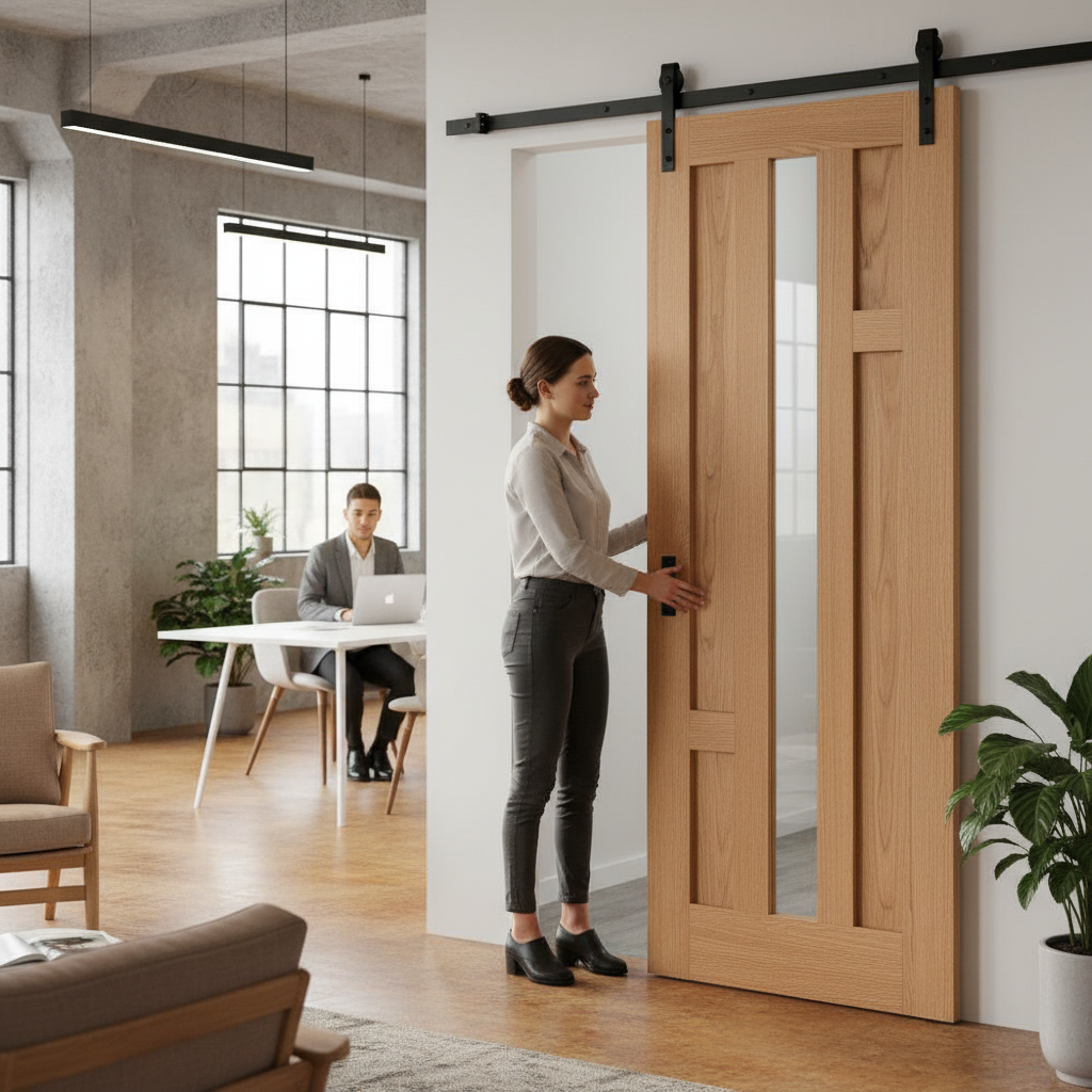 Oak Internal Fully Finished Sliding Door with Clear Glass...