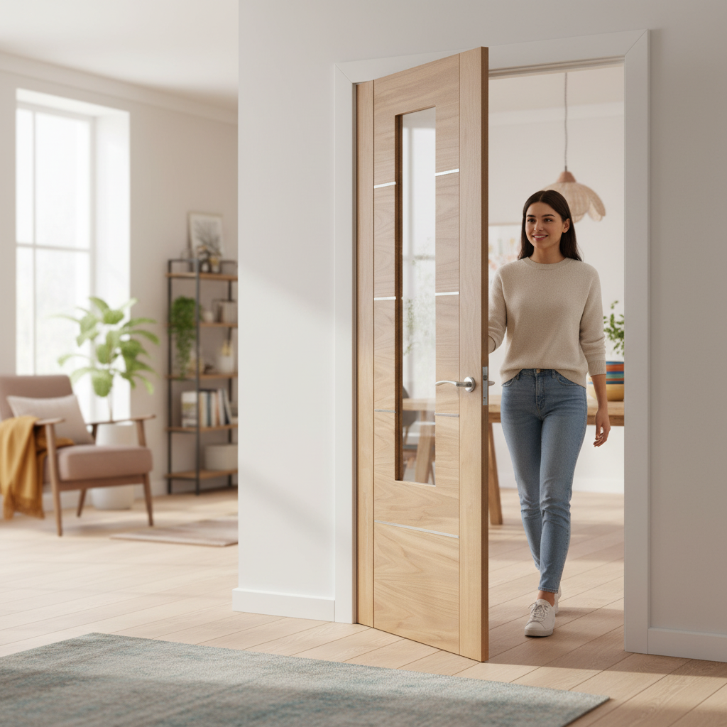 Internal Oak Fully Finished Door with Clear Glass Pane