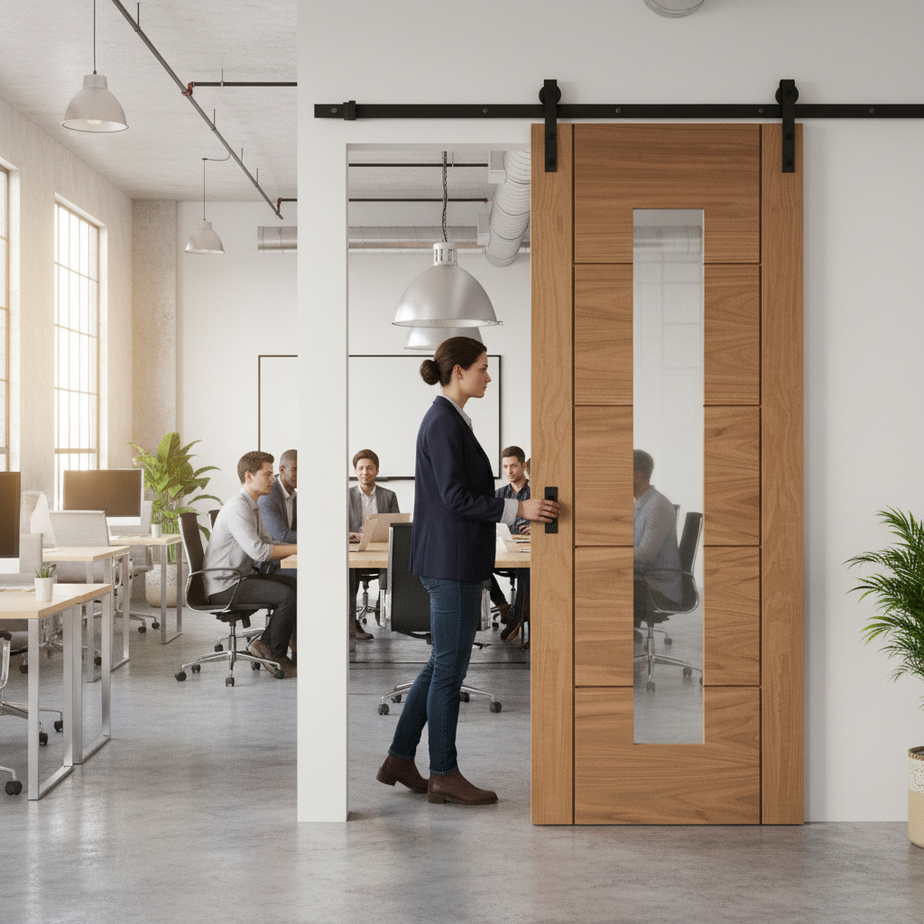 Unfinished Oak Sliding Door with Clear Glass Panel