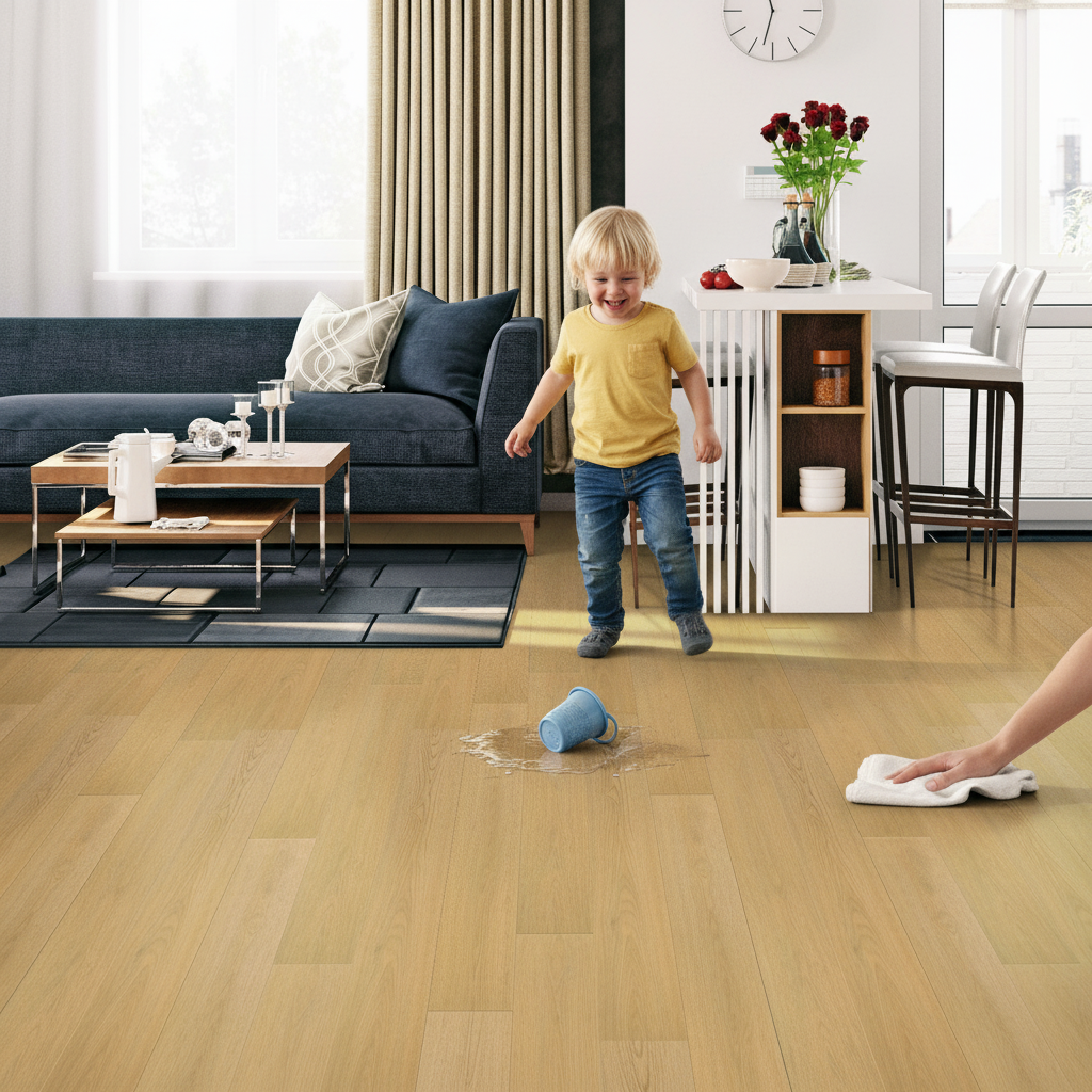 Ocean Water-Resistant 8mm Laminate Flooring in Light Brown