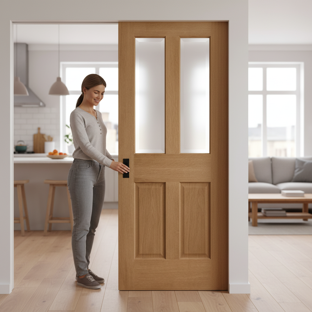 Unfinished Oak Victorian 2 Panel Pocket Door Set