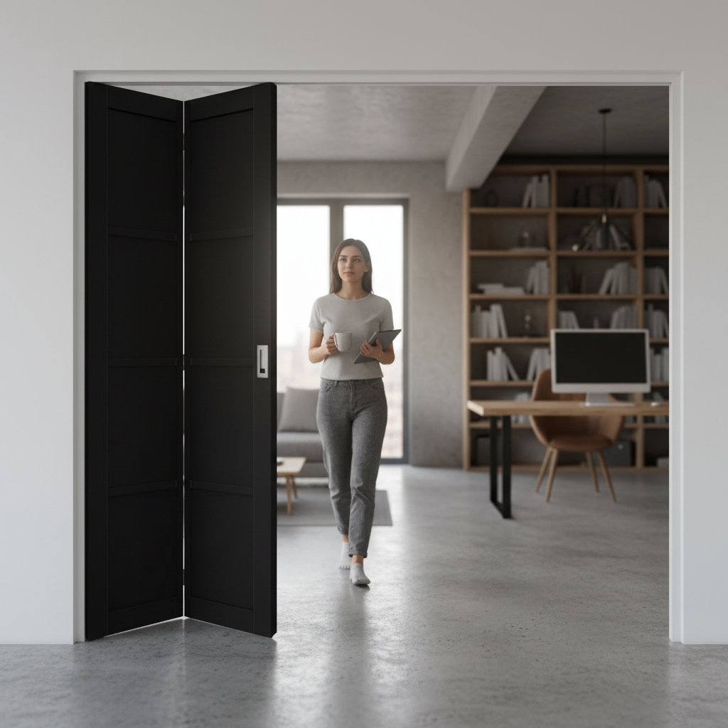 Internal Fully Finished 4 Panel Solid Bi-Fold Door - Spac...