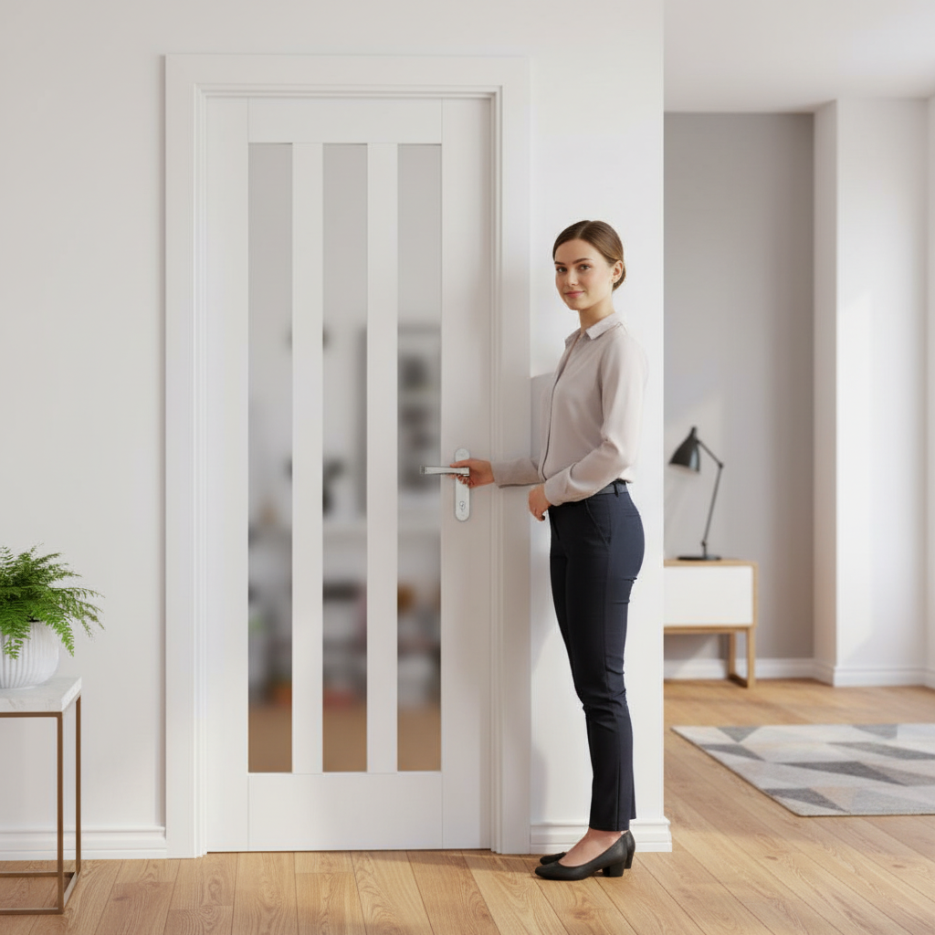 Internal Primed 3 Light Obscure Glass Door with Solid Core