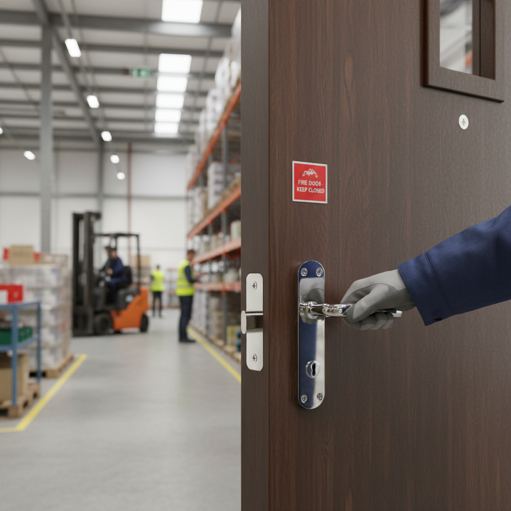 Fire Door Handle Set with Polished Chrome Lever