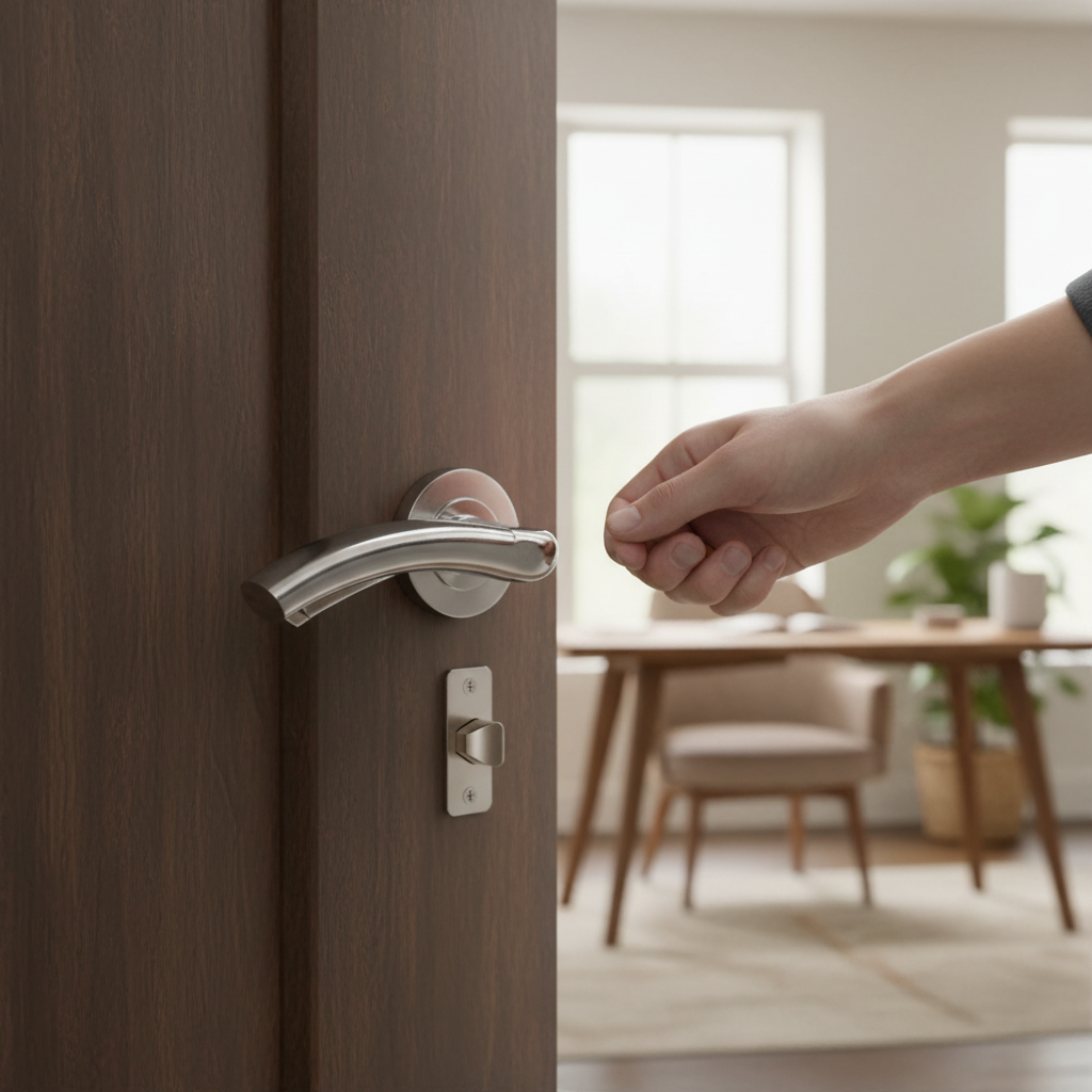 Chrome Lever On Round Rose Handle Set | Chrome Hinges & Mortice Latch | Internal
