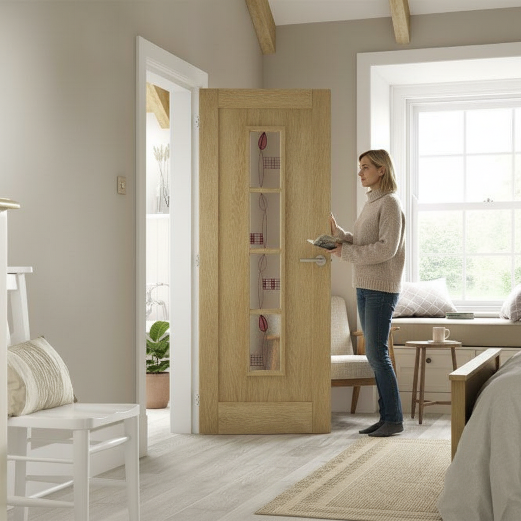 Premium Internal Unfinished Decorative Glass Door with 4 Clear Lights - Stylish Shaker Design for Interior Spaces