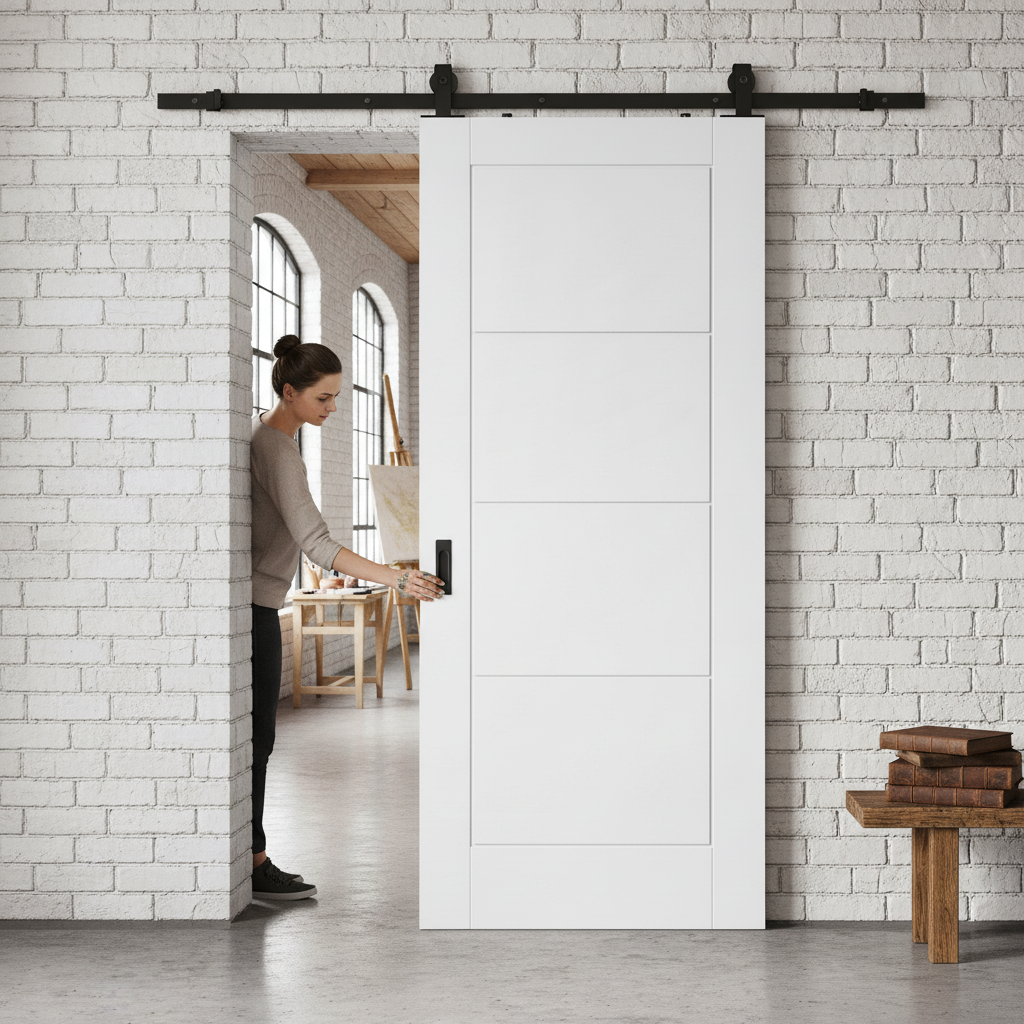 White Moulded Internal Lifestyle Ladder Sliding Door