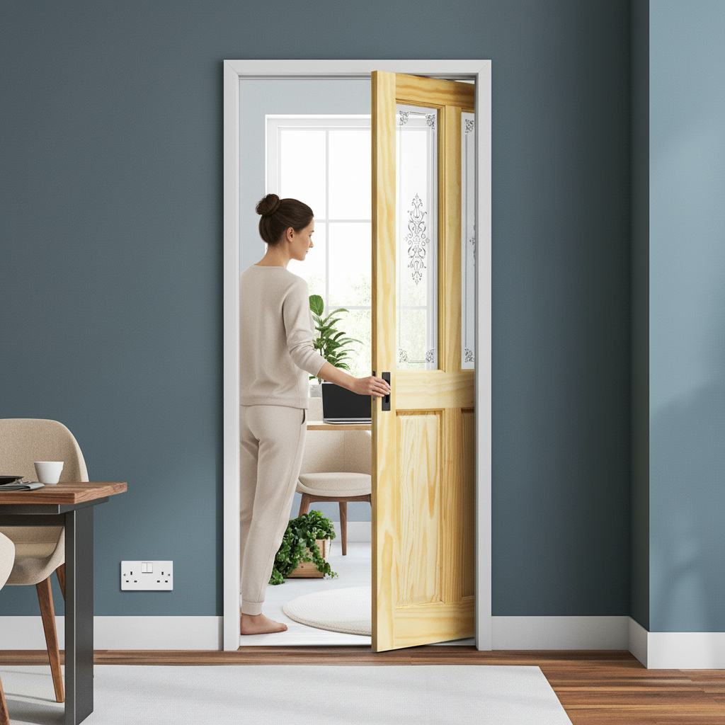 Premium Clear Pine Unfinished Internal 2 Panel Pocket Door Set with Elegant Campion Glass Panels for Space Efficiency