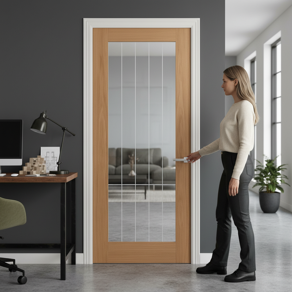 Premium Made-to-Measure Internal Oak Glazed Door with Obscure Lined Clear Glass - Custom Sized for Perfect Fit
