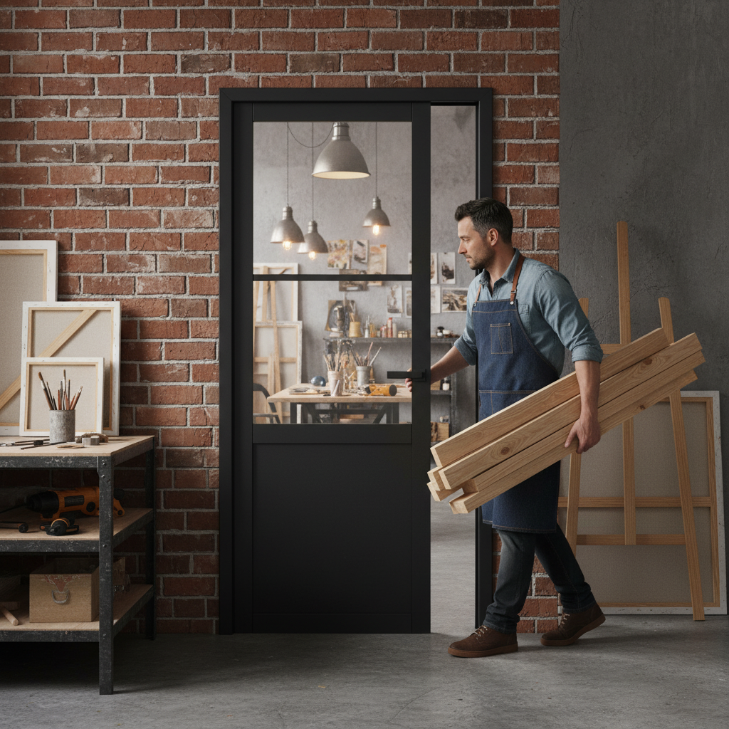 Industrial Studio Internal Door with Clear Toughened Glass