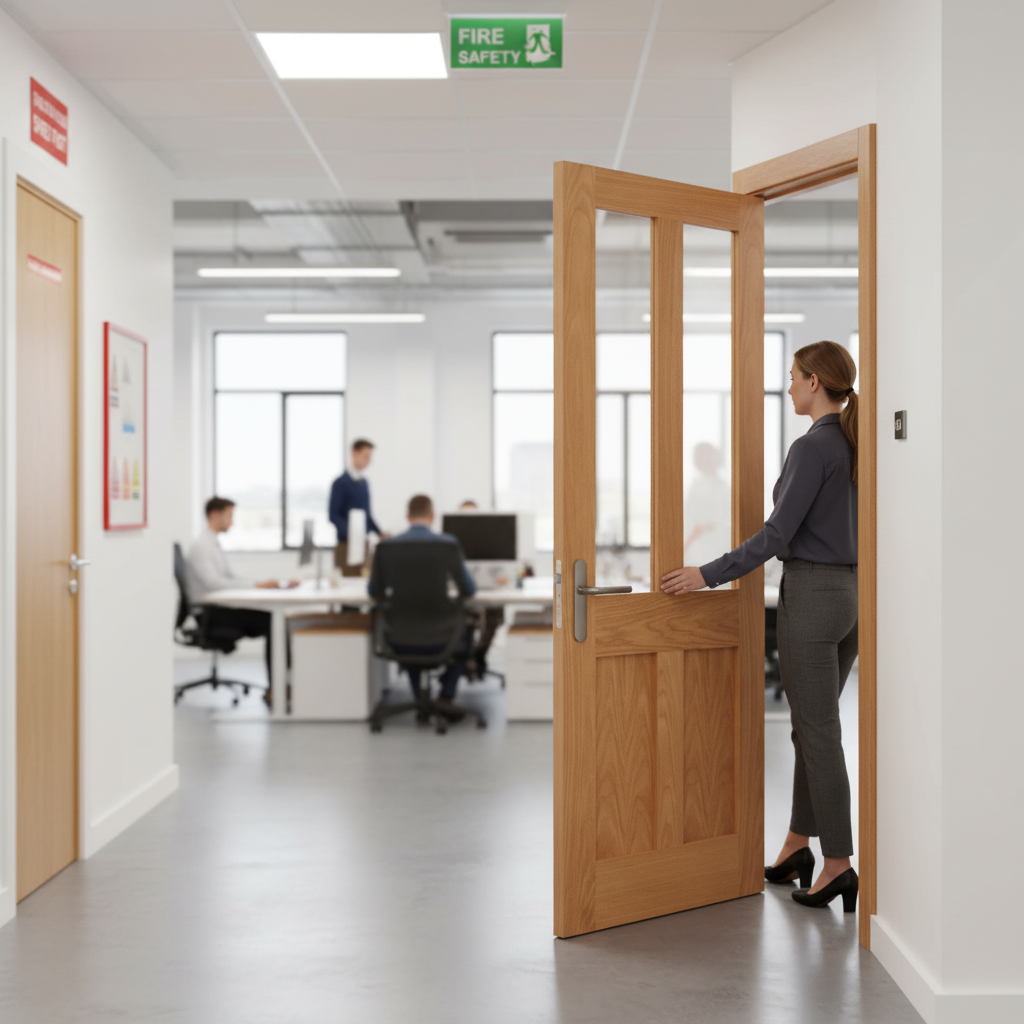 Premium Fully Finished Internal Fire Door with Clear Glass and Solid Core Construction for Enhanced Safety and Style