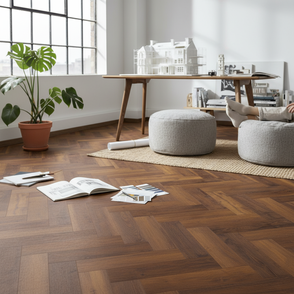 Herringbone 8mm Laminate Flooring with 4V Bevel Edge, AC4...