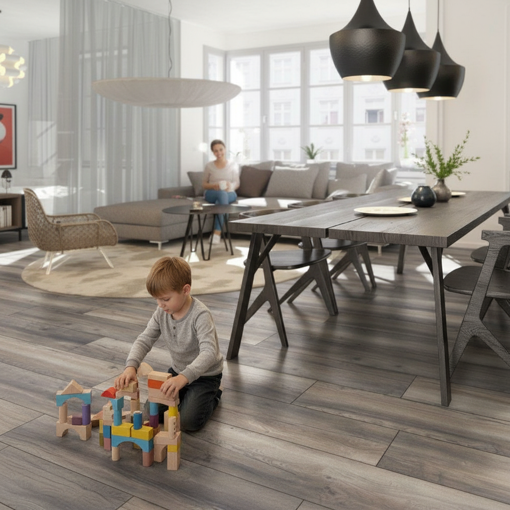 8mm Laminate Flooring in Harbour Grey Oak - Water-Resista...