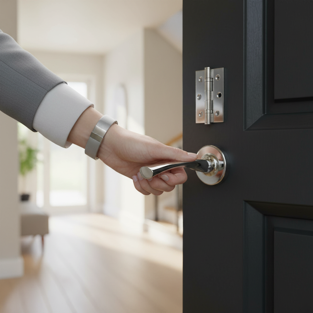 Polished Chrome Lever On Round Rose Handle Set | Hinges & Lock Included | Interior