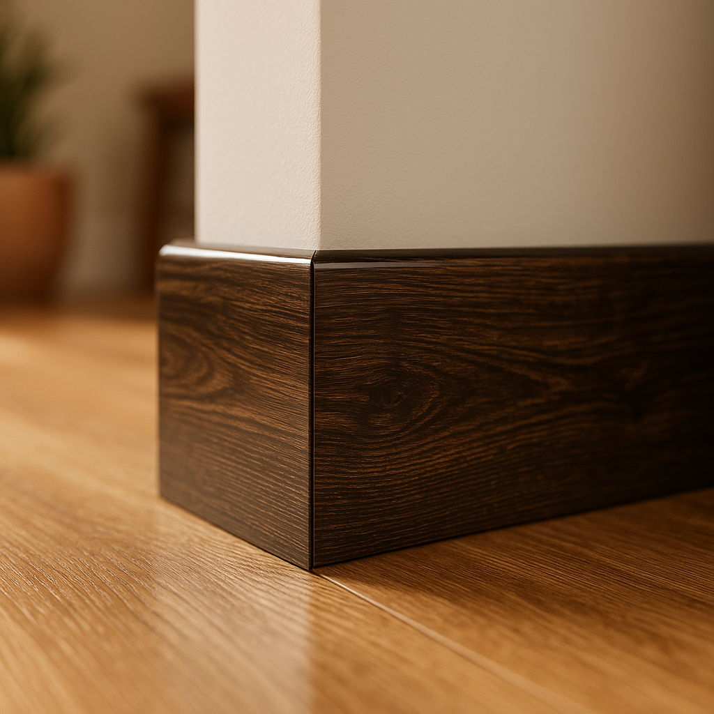 High Gloss Oak Skirting Board - 2.4m Length, Ravine Finish - detail view