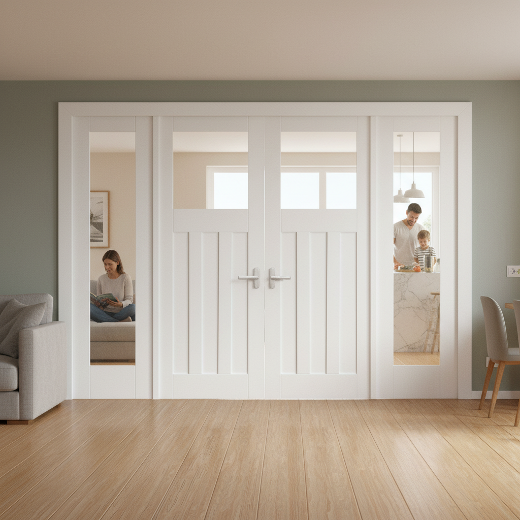 Clear Glass 1 Panel Sidelight Room Divider Set with White...