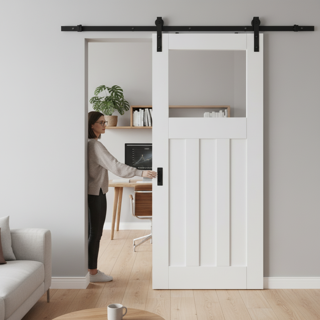 Internal White Primed Clear Glass Sliding Door Set