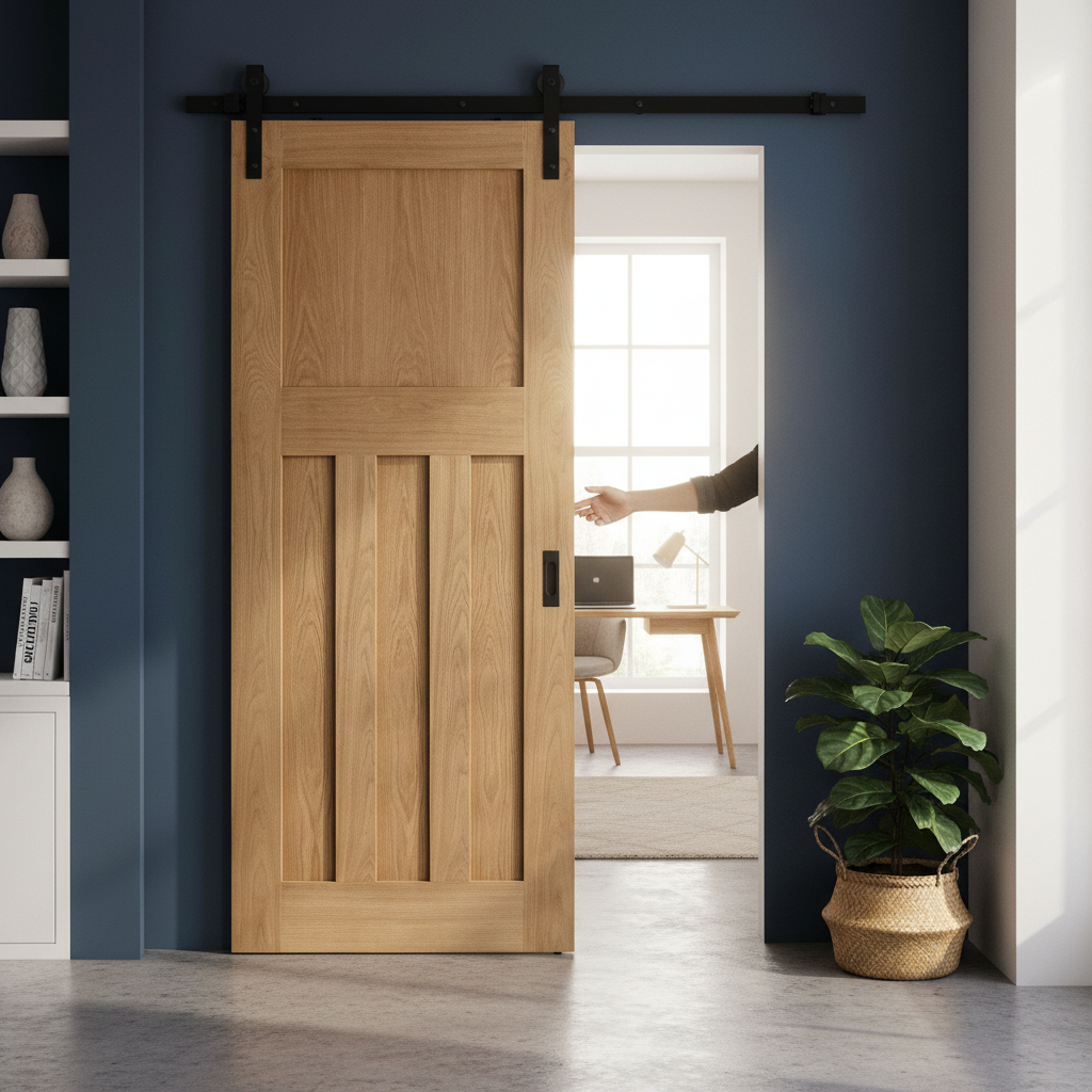 Unfinished Oak Internal 1930's DX 4 Panel Sliding Door