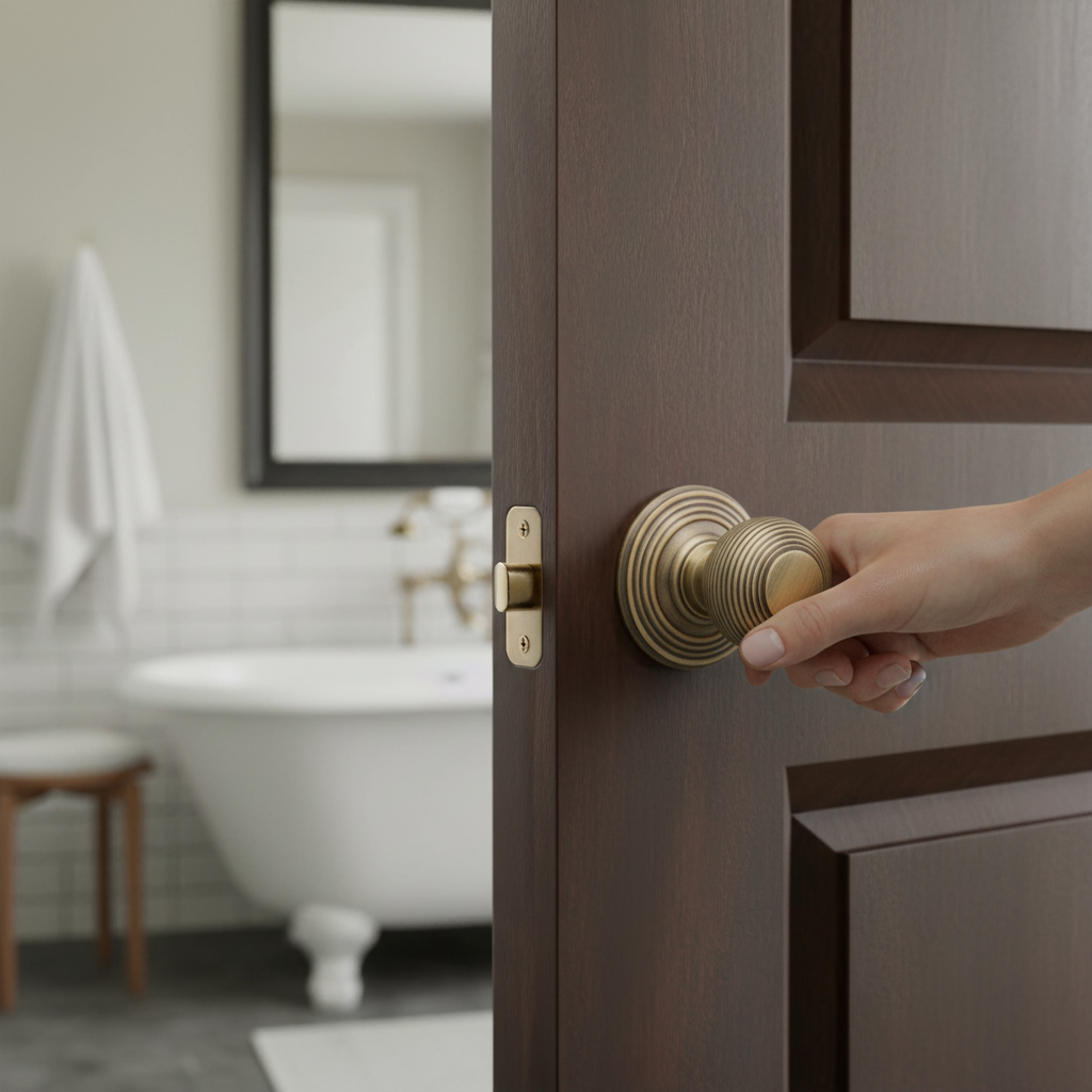 Round Reeded Mortice Bathroom Door Knob Set with Antique ...