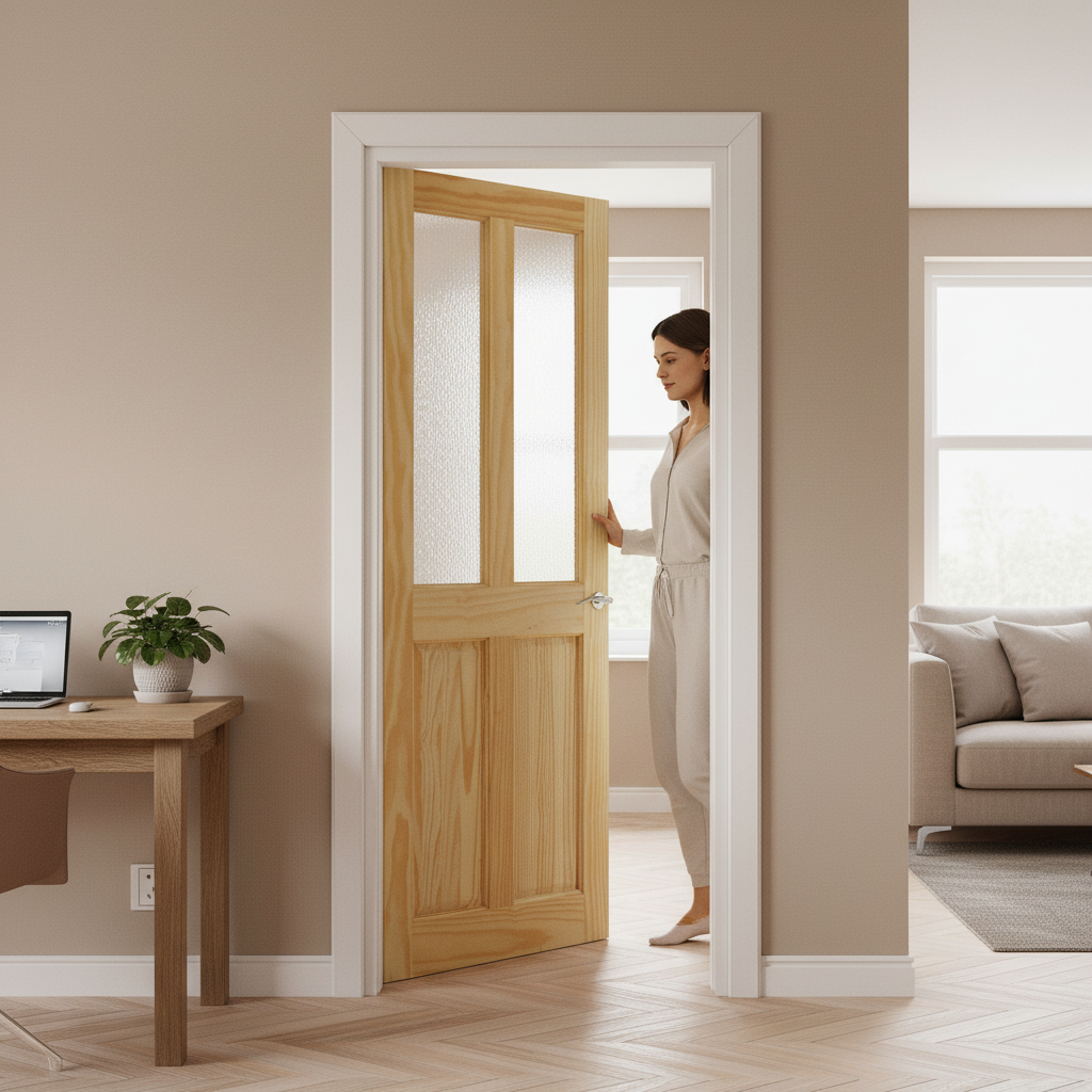 Unfinished Clear Pine Internal Door with Two Light Panels