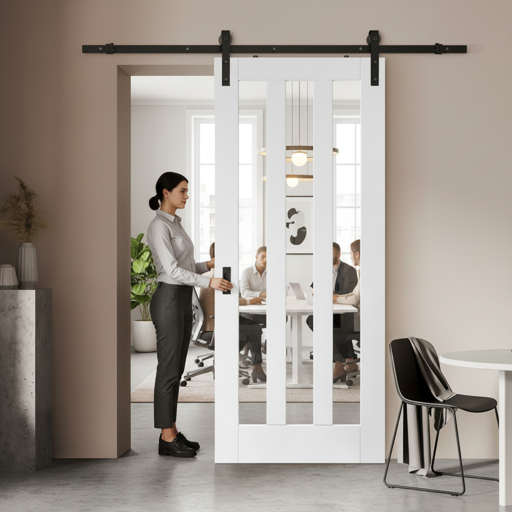 Internal Primed Sliding Door Set with 3 Clear Glass Panes