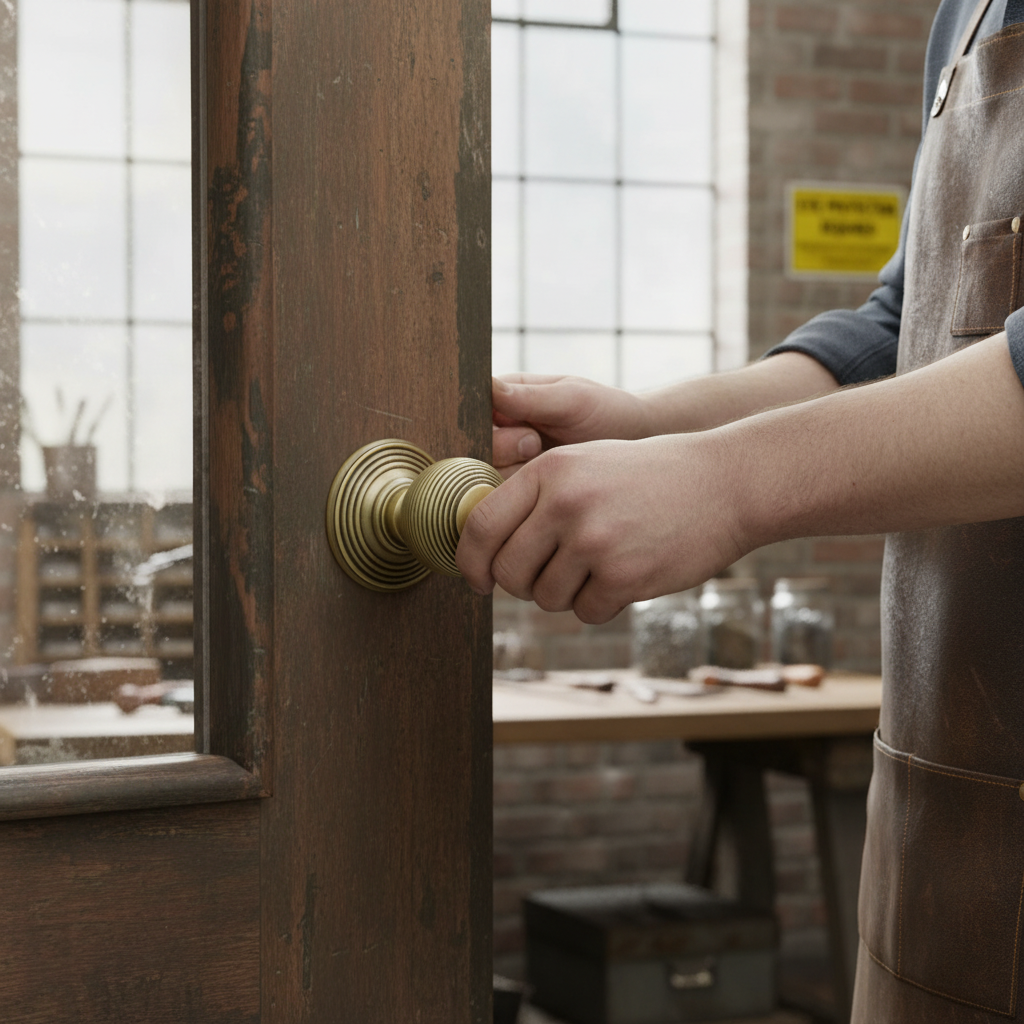 Round Reeded Mortice Door Knob with 50mm Round Rose