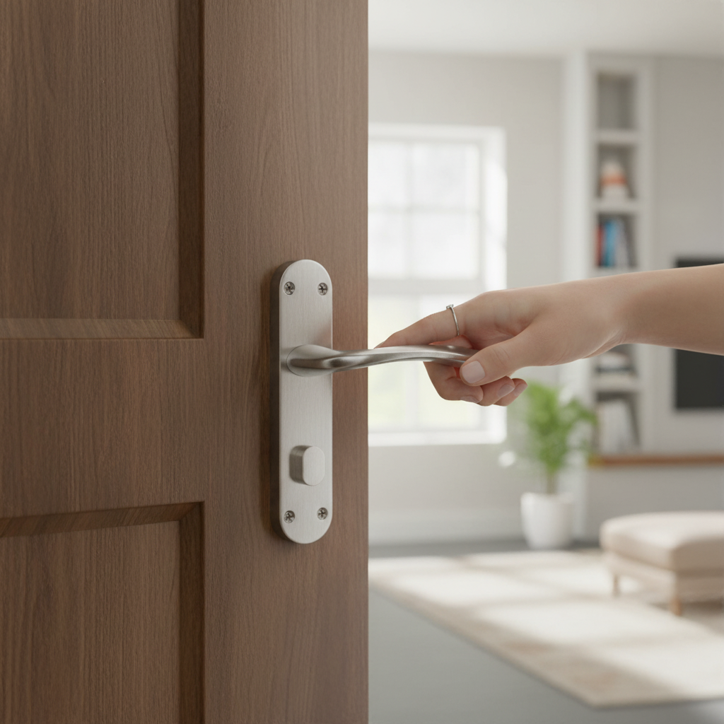 Satin Chrome Lever on Backplate Door Handle Set