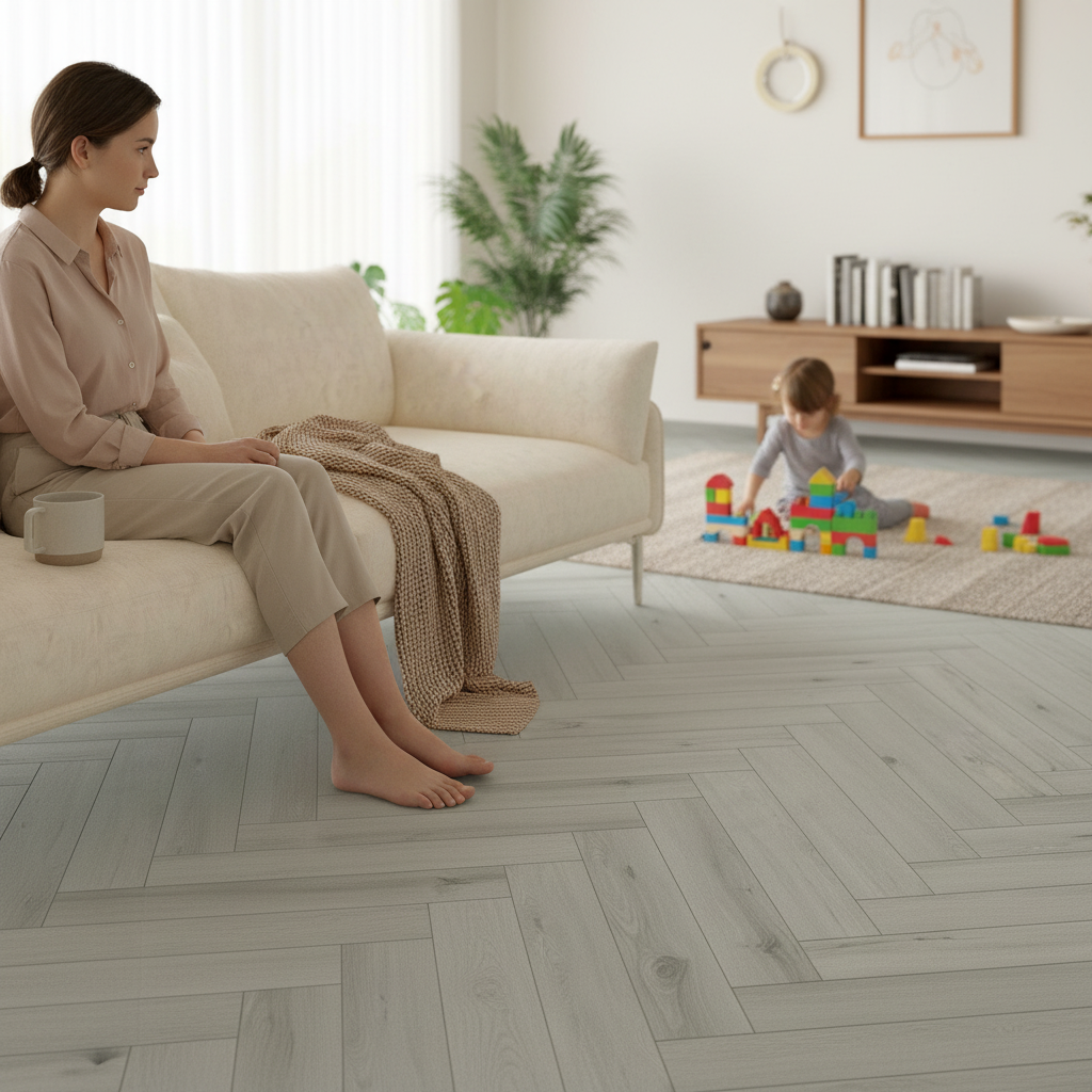 Herringbone Vinyl Flooring 5mm Anti-Microbial UV Coated