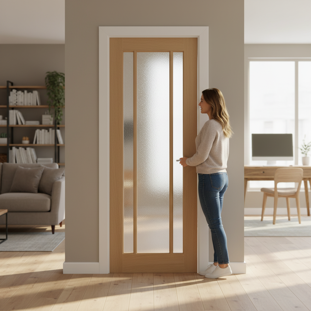 Premium Made-to-Measure Oak Internal Door with 3 Light Obscure Glass Design for Natural Light and Privacy