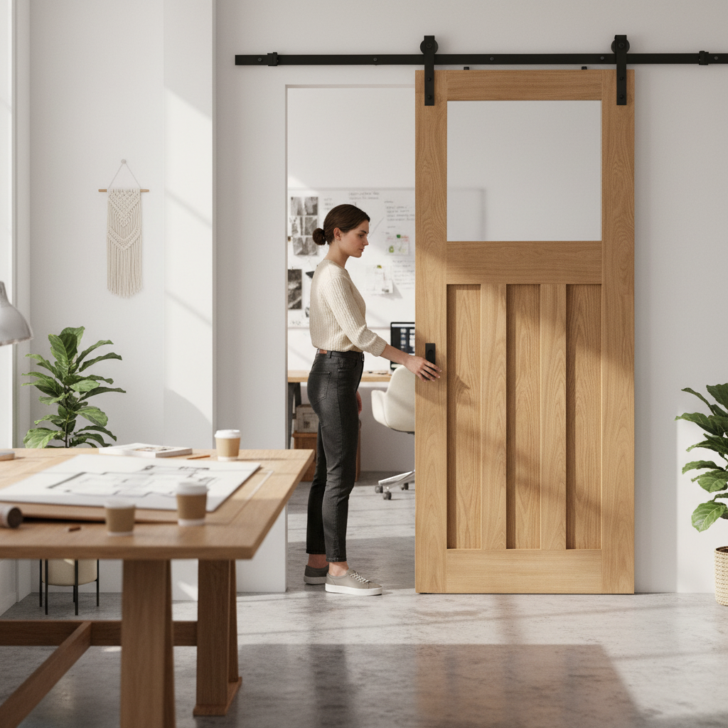 Oak Internal Unfinished 1930's DX 3 Panel Sliding Door