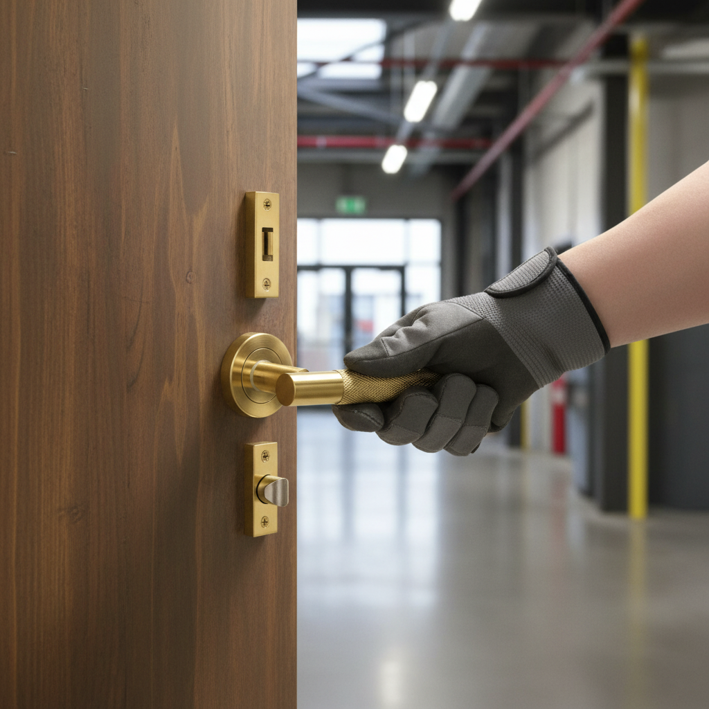 Fire Rated Door Handle Set with Knurled Round Rose