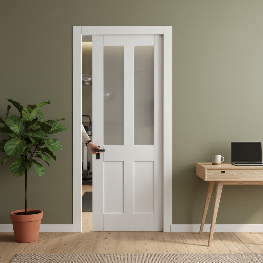 Victorian Style Pocket Door Set with Obscure Glass Panels