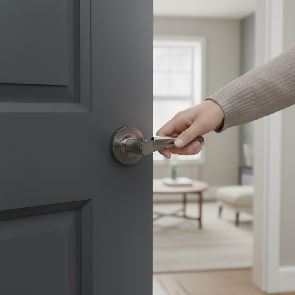 Lever Handle Set on Round Rose - Elegant Black Nickel Finish