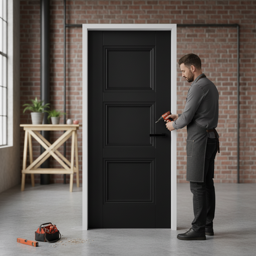 Fully Finished Internal Black Door with 3 Panels - Ready ...