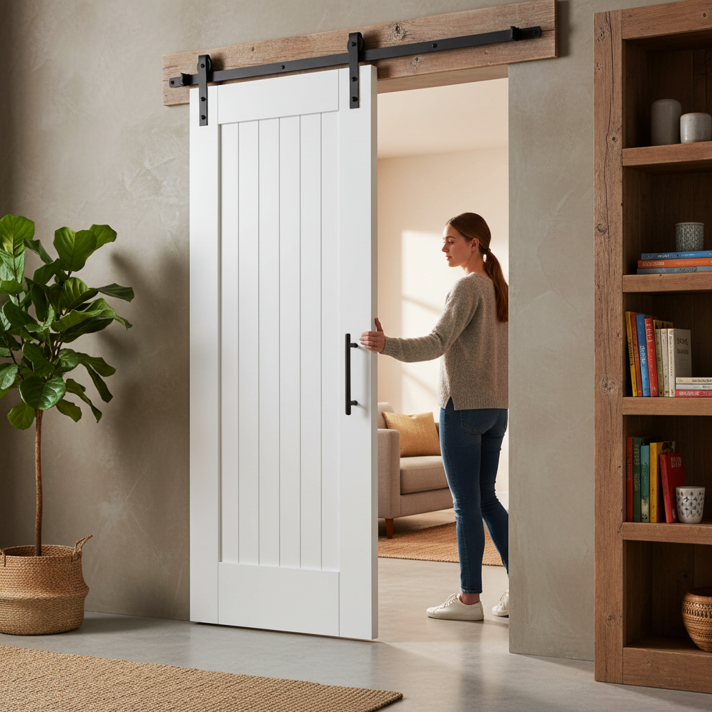 Premium White Internal Primed Cottage Barn Door with Solid Engineered Core for Exceptional Durability and Soundproofing
