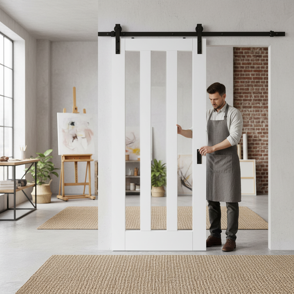 Internal Primed Sliding Door Set with 3 Clear Glass Panes