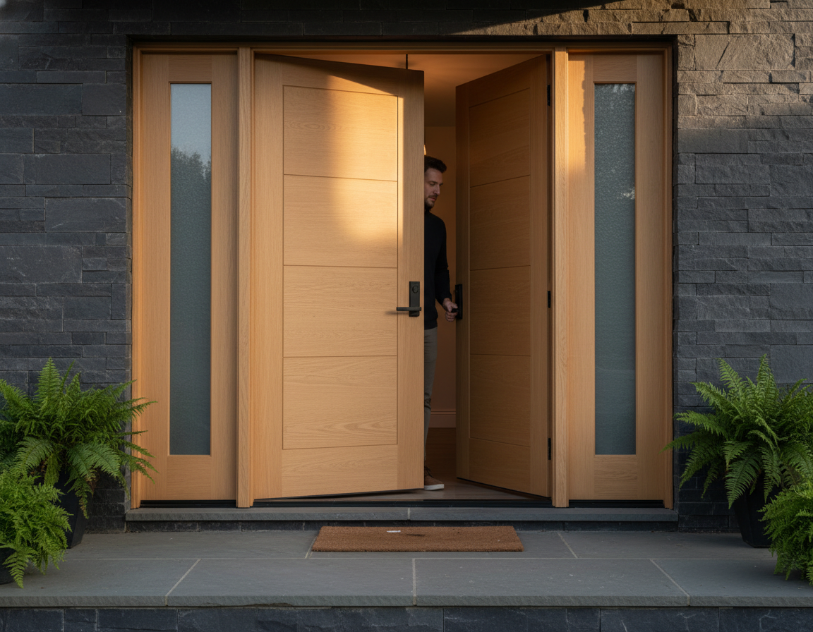 Premium Double Entrance Doors with Obscure Glazing and Matching Sidelights - 44mm Thick Panels
