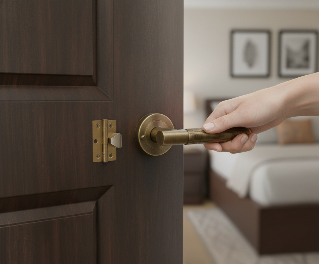 Round Rose Privacy Lever Door Handle Set