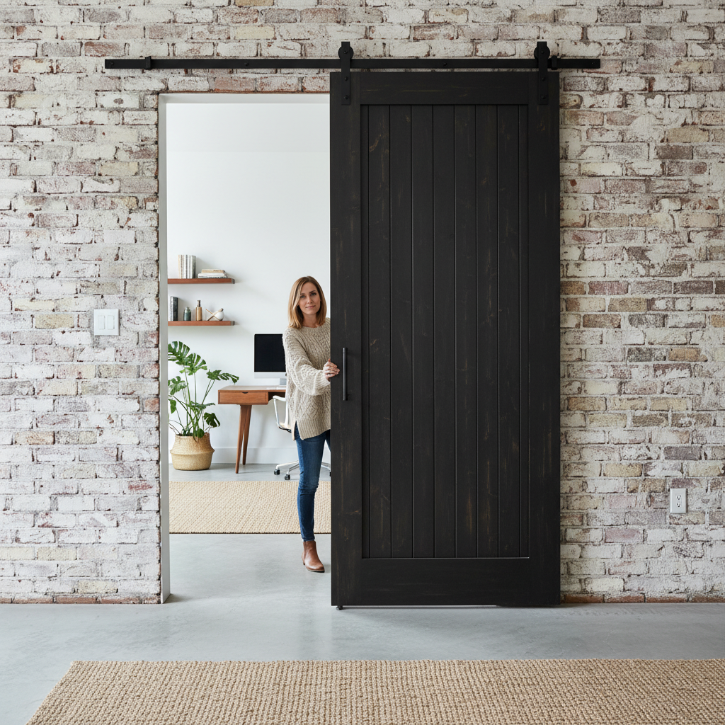 Matt Black Face Mounted Sliding Barn Door Track - Suitable