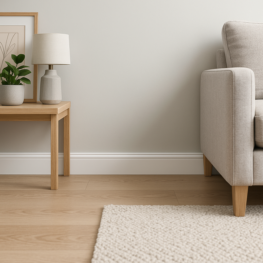 White Painted Chamfered Skirting Board 14mm x 90mm, 2.4m Length