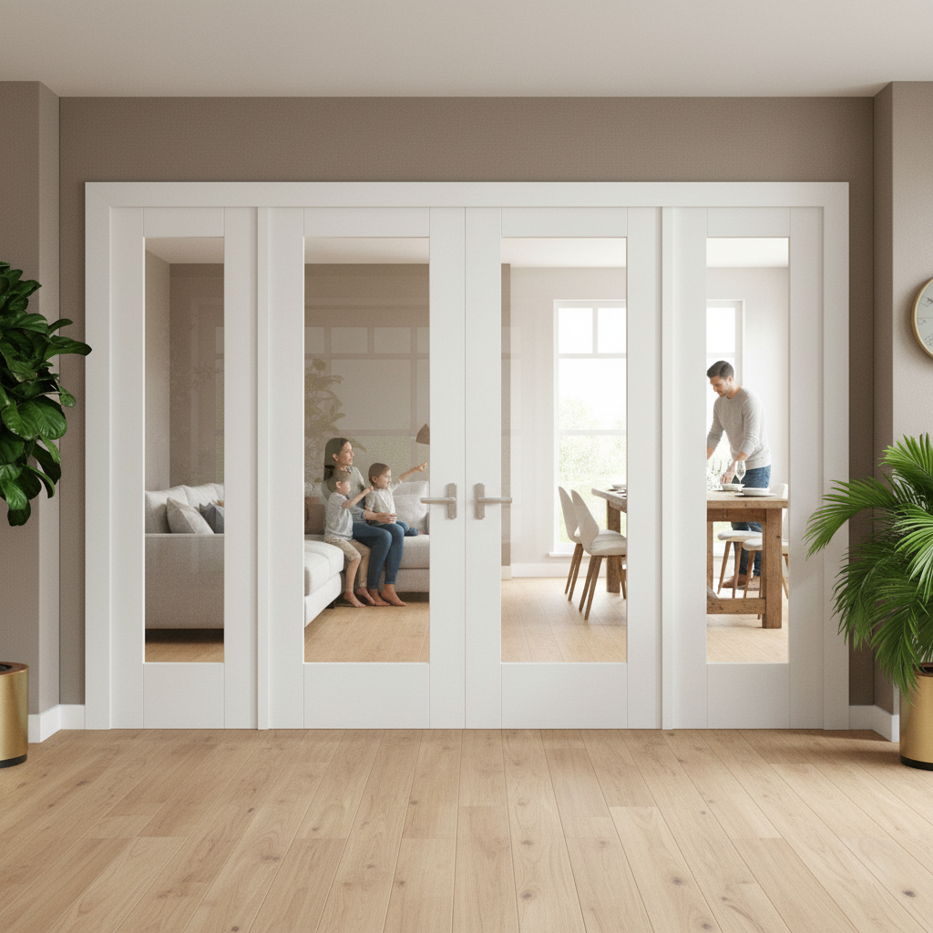 Clear Glass Sidelight Room Divider Set with Four Doors