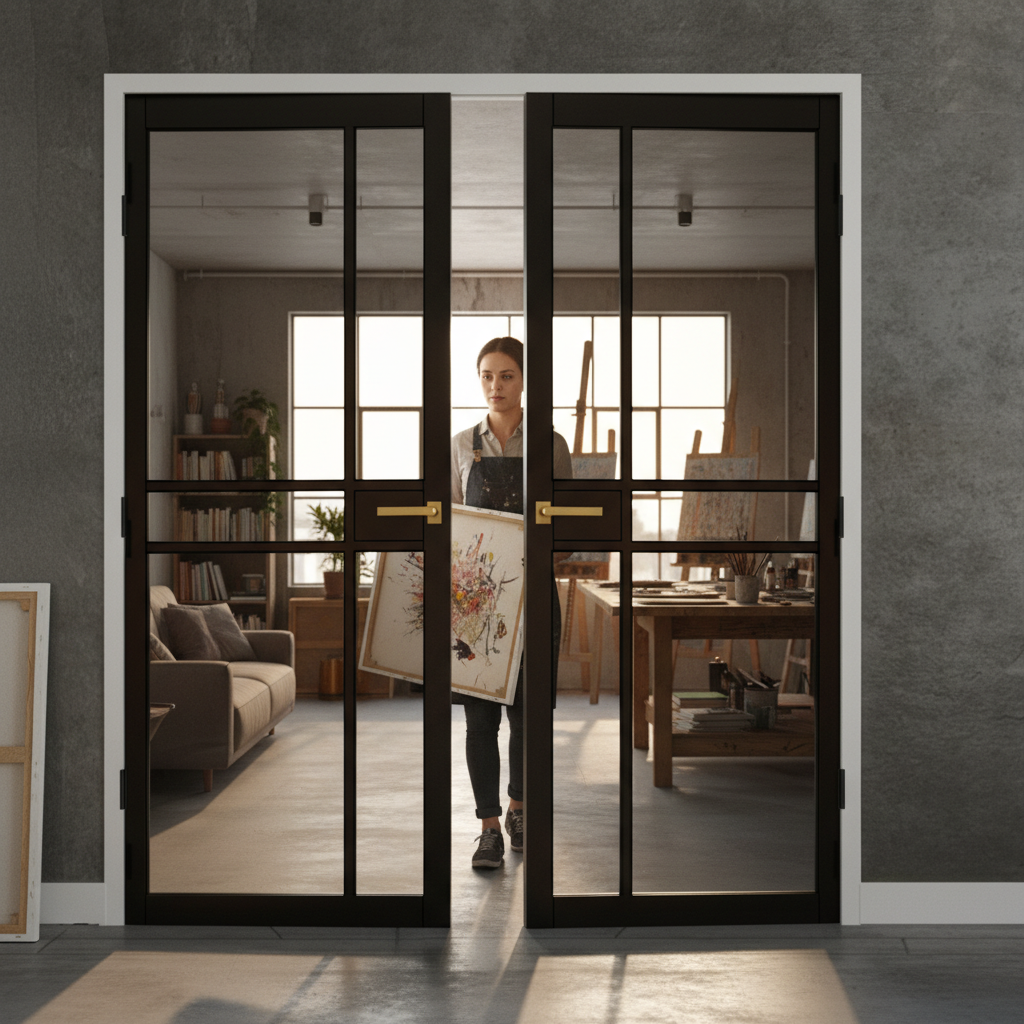 Premium Tinted Glazed Industrial Style Door Pair - Minimalistic Design, Solid Core, Ready for Installation