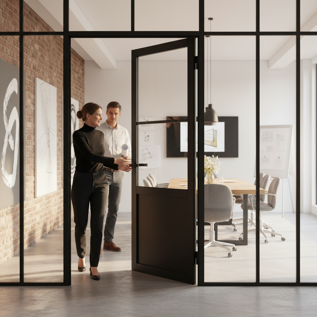 Internal Industrial Studio Door with 1 Panel and 2 Clear ...