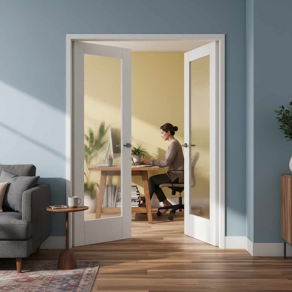 Internal White Primed Pattern 10 Door Pair with Ocean Glass