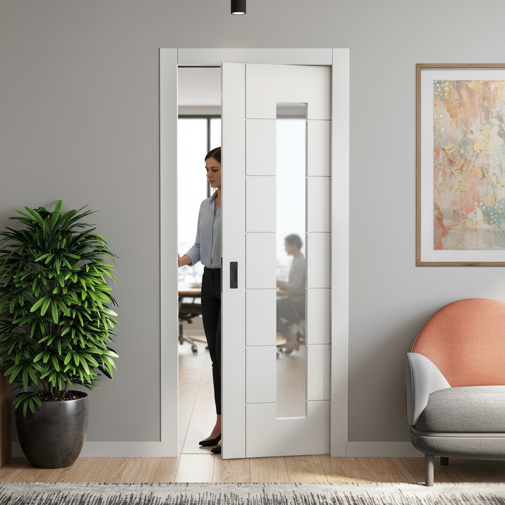 White Primed 7 Panel Pocket Door Set